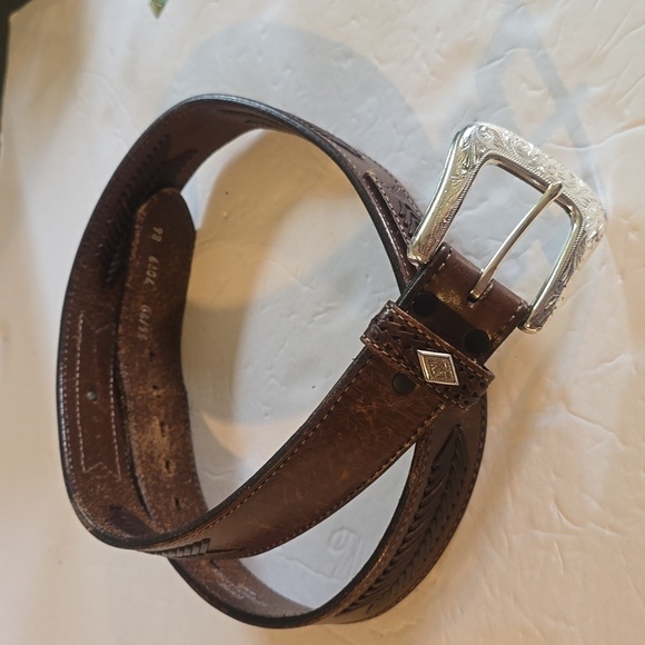 Mens Brown Premium Leather Woven Silver western and Silver Buckle Belt Sz.L/XL - Picture 15 of 15